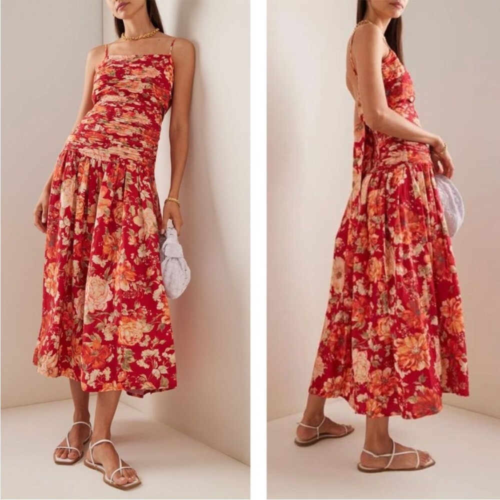 Posse Raquel Linen Midi Dress XS Red